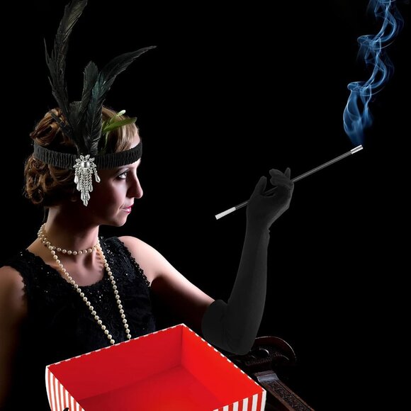 1920s Flapper Accessories for Women Feather Headband Pearl Necklace Gloves Party - Picture 4 of 7